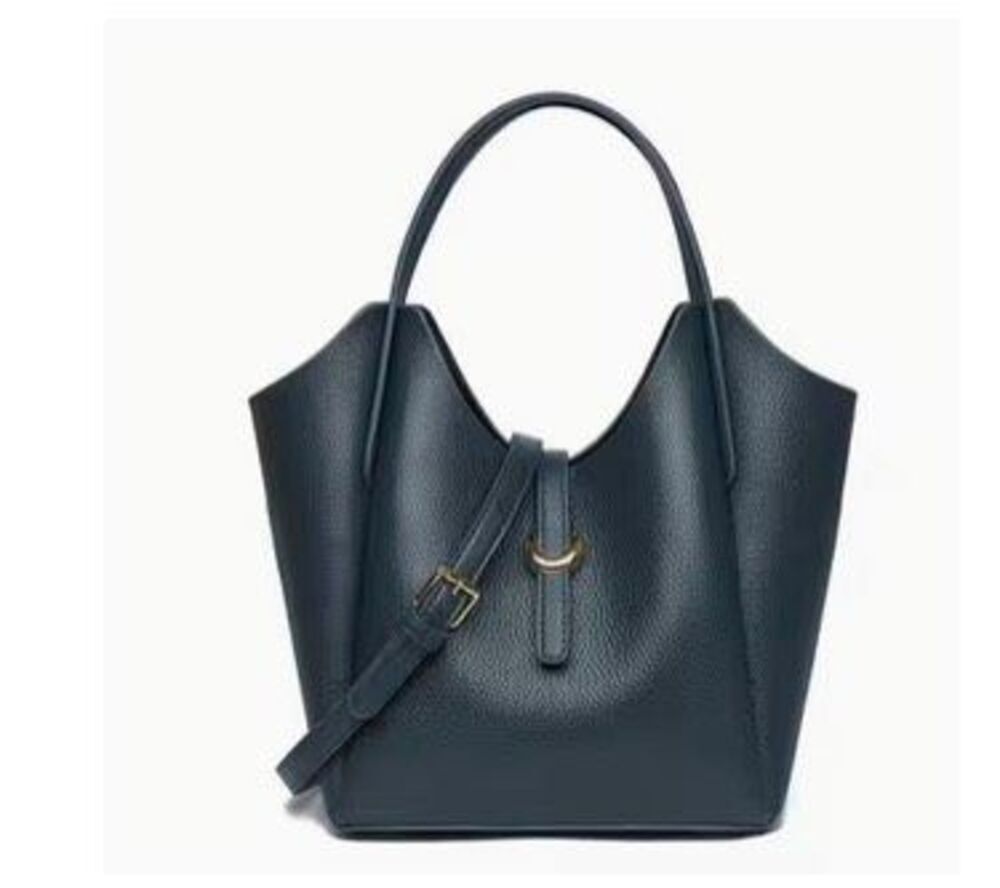 NWT Genuine leather tote bag in navy and gold hardware